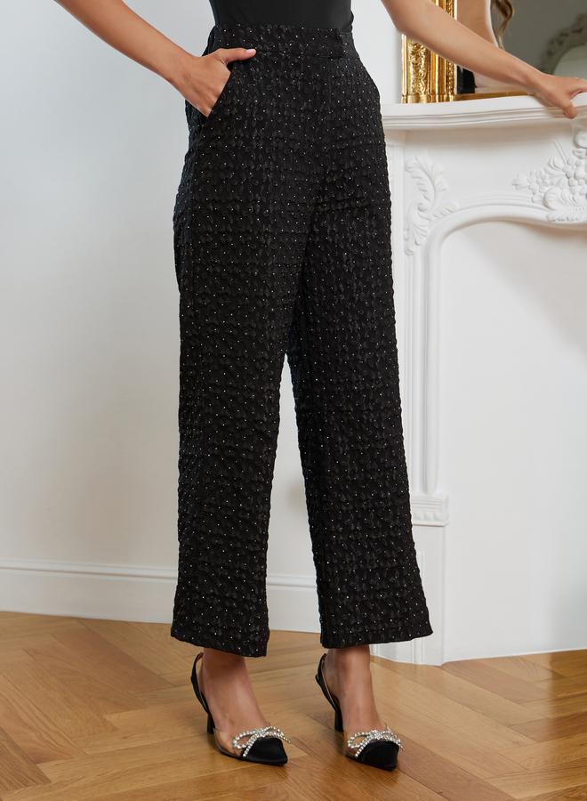 Styli Women Black Jacquard Wide Leg Trousers - Image 1